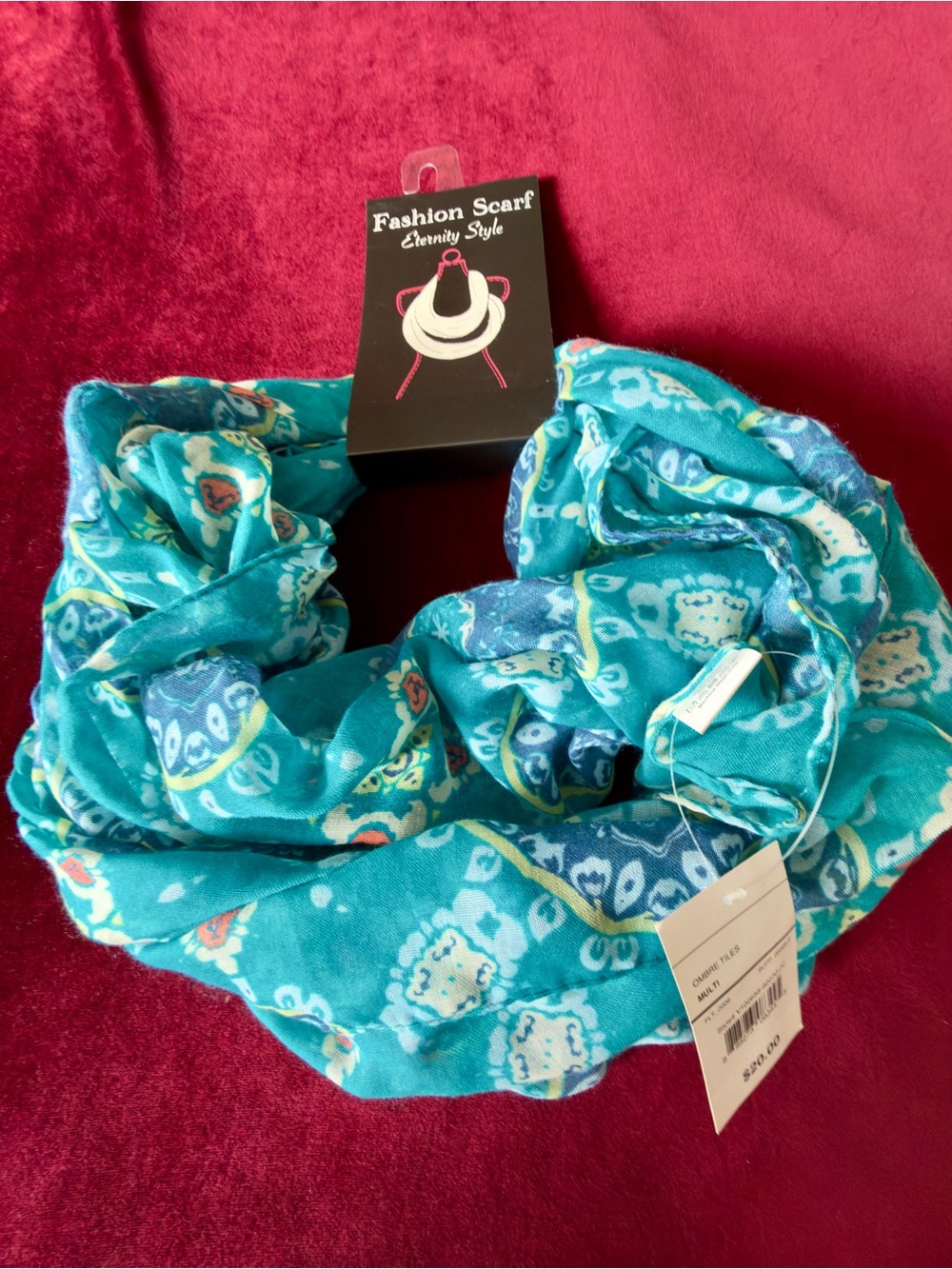 Teal Patterned Infinity Scarf